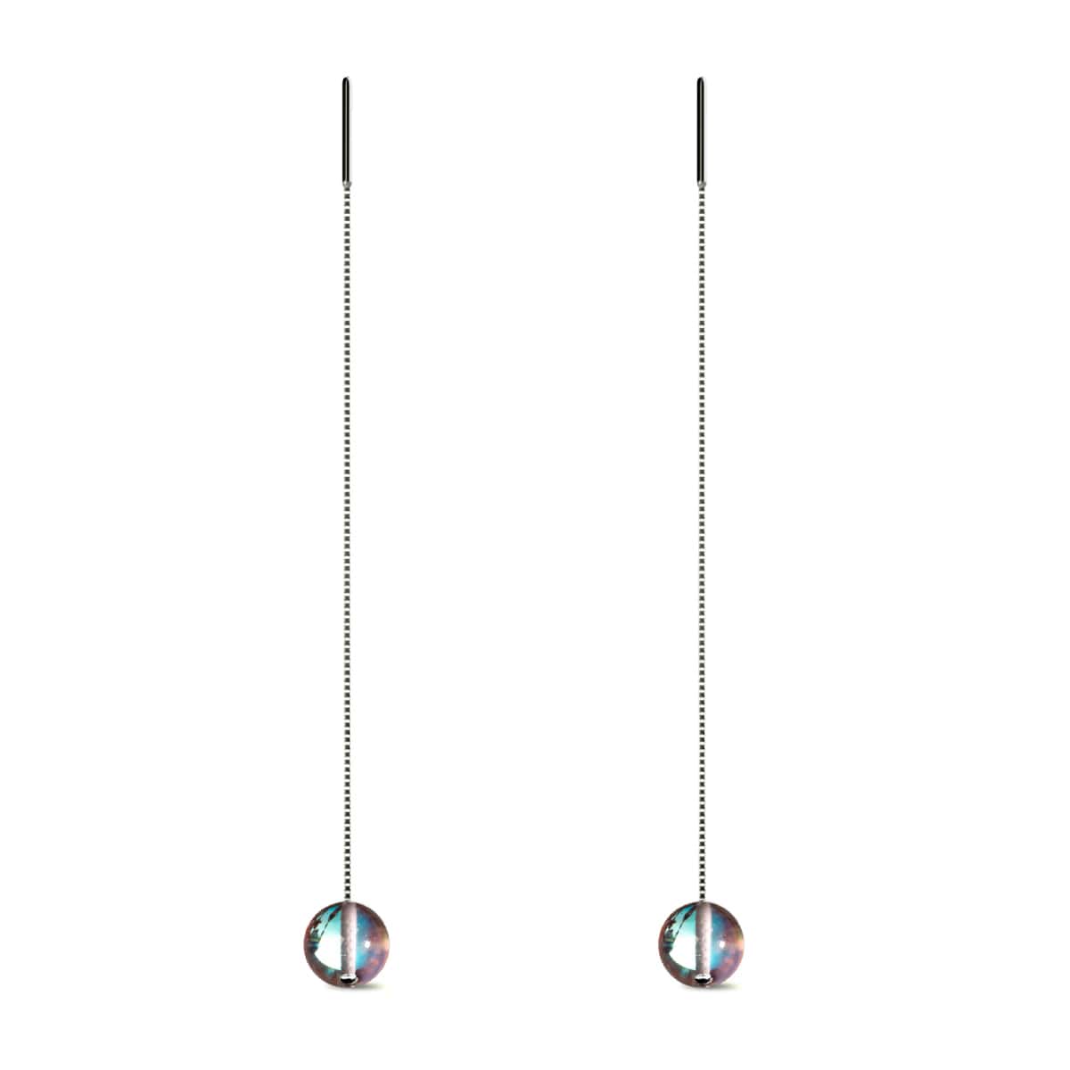 Rainbow Supernova | .925 Sterling Silver | Galaxy Glass Chain Drop Threader Earrings